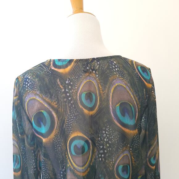 NEW Show Me Your Mumu Zuko Top Peacock Print Lace Up Chiffon Small - Picture 8 of 13